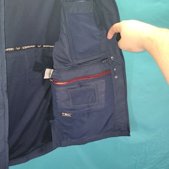 Scottevest Mens Medium Navy Blue Travel Vest With Multiple Pockets & Zipper Clos - Picture 7 of 15